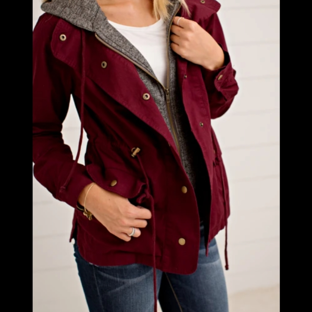 Burgundy Utility Jacket with Hood